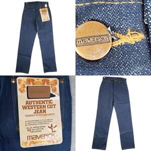 Vintage 70's Maverick Dark Wash Denim Dead Stock Jeans Size 28x30 New Rodeo